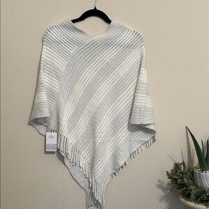 Bon Voyage Soft White Knit Poncho with Silver Threads.